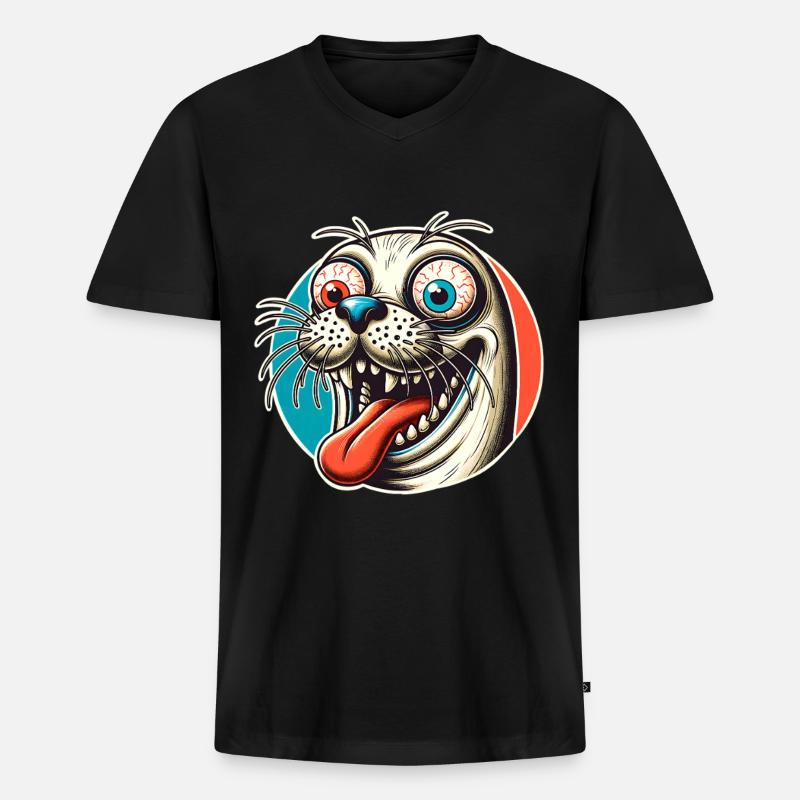 Seehund Robbe - Männer Premium Bio T-Shirt mit V-Ausschnitt - Schwarz