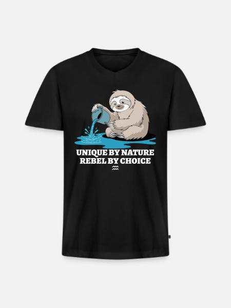 Aquarius-Zodiac Sloth Unique Natural - Men's Premium Organic T-shirt with V-neck - black