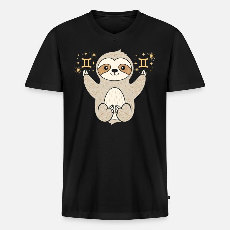 Gemini Sternzeichen Faultier Magisch und - Männer Premium Bio T-Shirt mit V-Ausschnitt - Schwarz