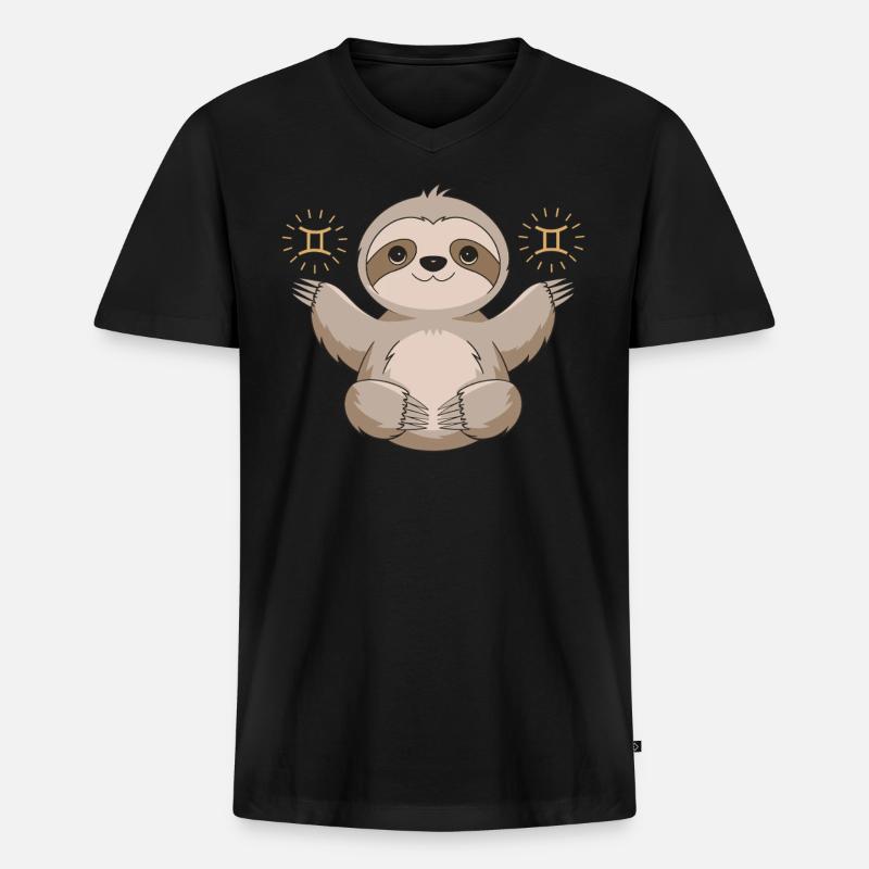Gemini Faultier mit Sternzeichen-Magie - Männer Premium Bio T-Shirt mit V-Ausschnitt - Schwarz