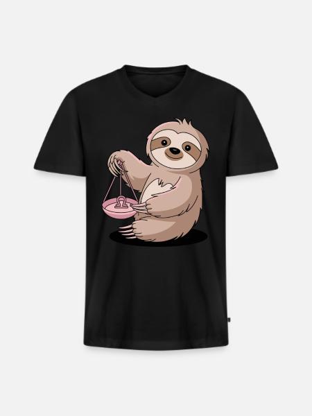 Libra Sternzeichen Faultier mit Waage - Männer Premium Bio T-Shirt mit V-Ausschnitt - Schwarz