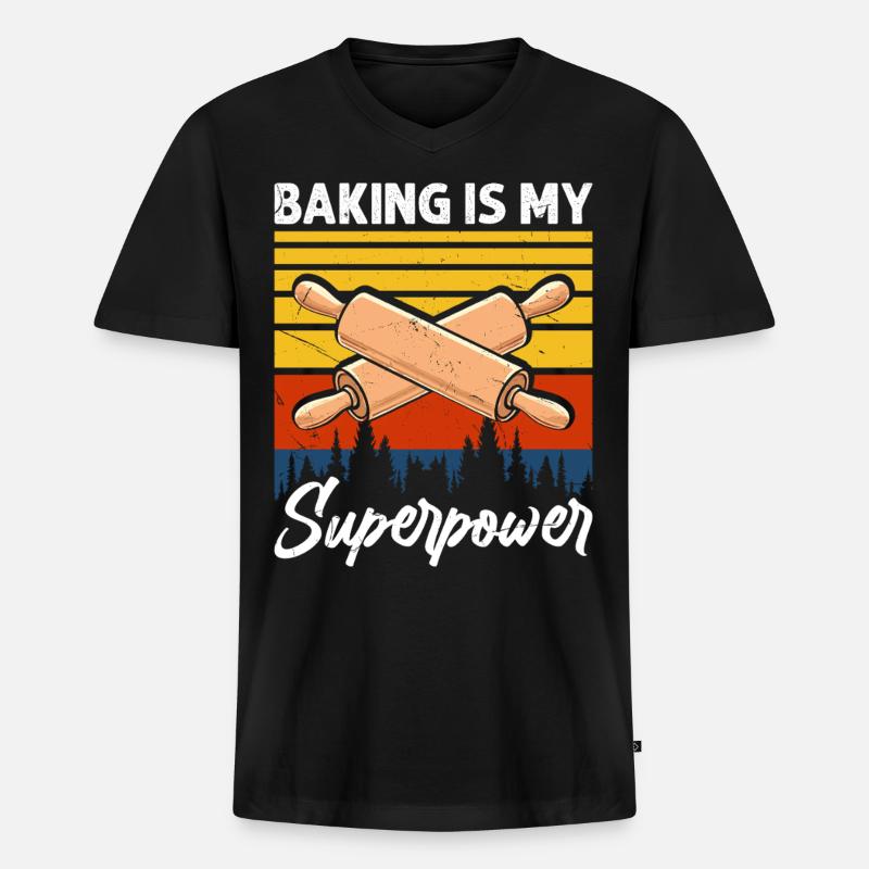 Backen Bäcker Bäckerei - Männer Premium Bio T-Shirt mit V-Ausschnitt - Schwarz