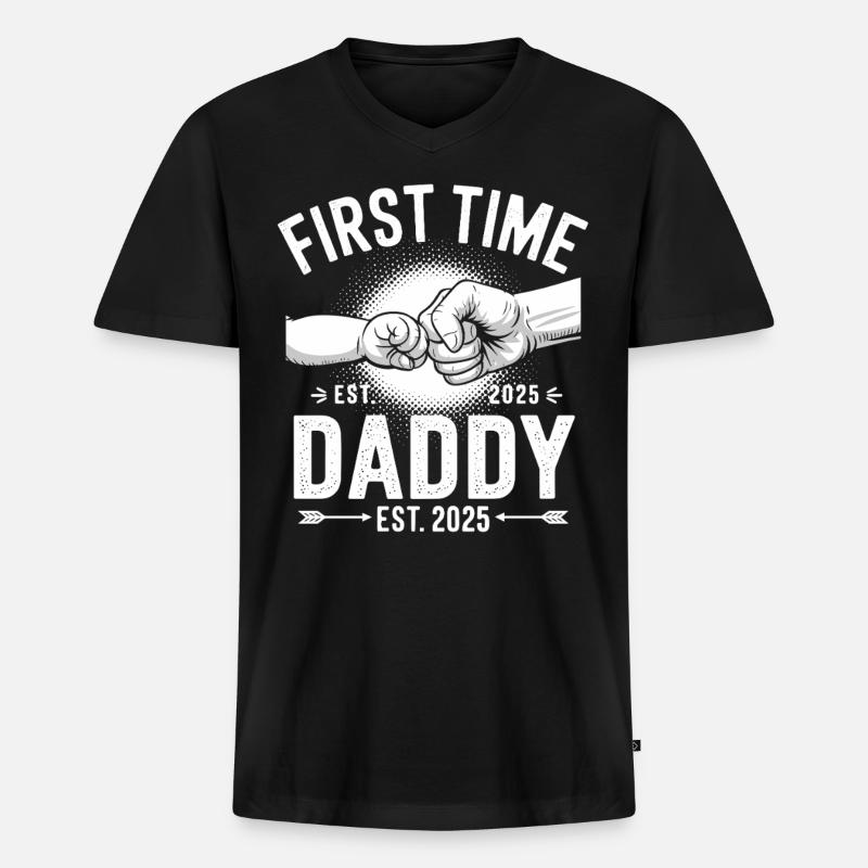 Erstes Mal Papa Seit 2025 - Männer Premium Bio T-Shirt mit V-Ausschnitt - Schwarz