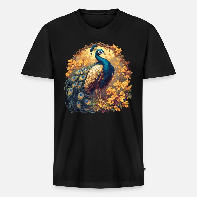 Pfaue Pfau - Männer Premium Bio T-Shirt mit V-Ausschnitt - Schwarz