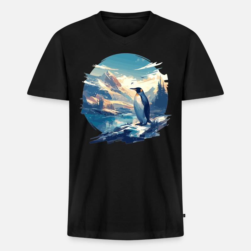 Pinguine Pinguin - Männer Premium Bio T-Shirt mit V-Ausschnitt - Schwarz