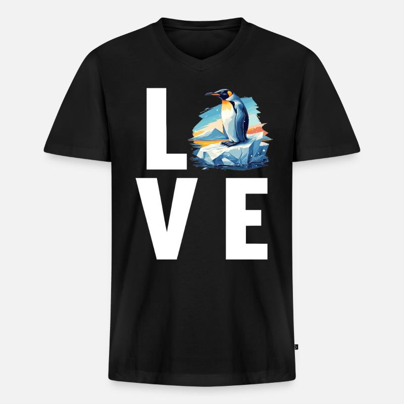 Pinguine Pinguin - Männer Premium Bio T-Shirt mit V-Ausschnitt - Schwarz