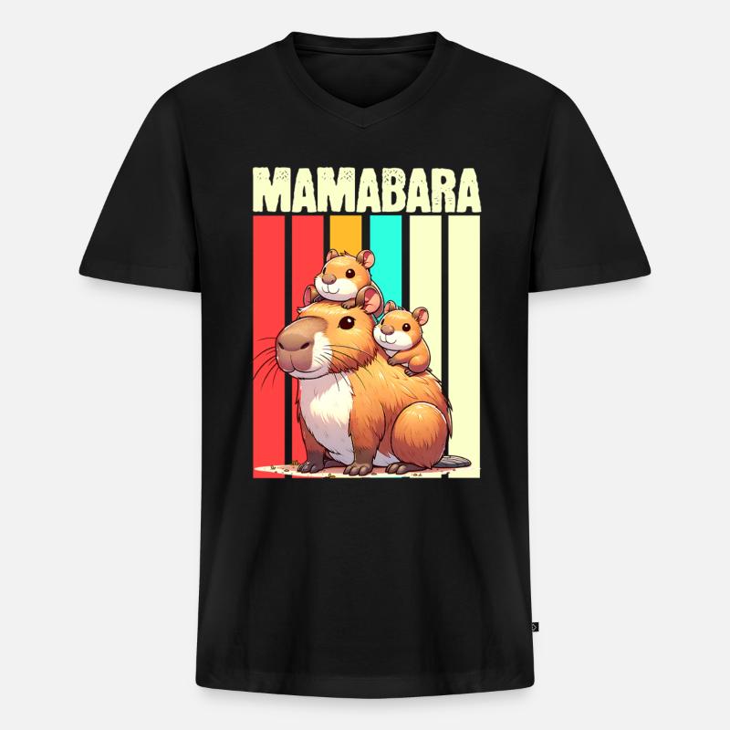 Mamabara Mutter Capybara - Männer Premium Bio T-Shirt mit V-Ausschnitt - Schwarz