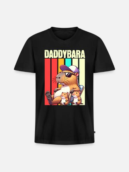 Daddybara Capybara Father Dad - Men's Premium Organic T-shirt with V-neck - black