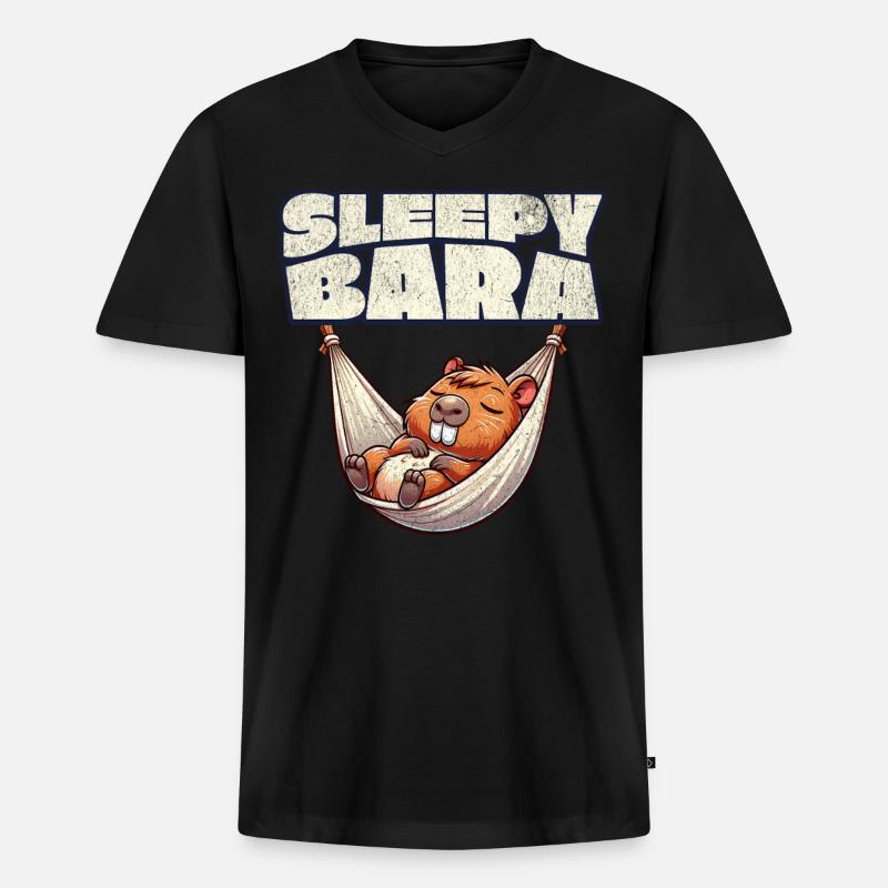 Capybara Sleepybara - Männer Premium Bio T-Shirt mit V-Ausschnitt - Schwarz