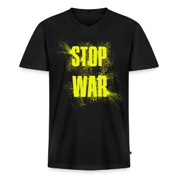 STOP WAR – NO WAR - PEACE - Men's Premium Organic T-shirt with V-neck - black - Front - Nico (187cm)