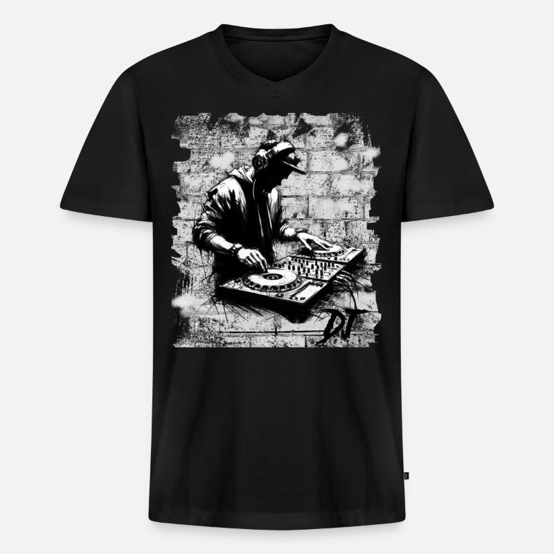 DJ - Männer Premium Bio T-Shirt mit V-Ausschnitt - Schwarz