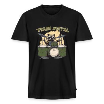 Trash Metal Raccoon Drums - T-shirt encolure en V Premium bio Homme - noir - Devant - Nico (187cm)