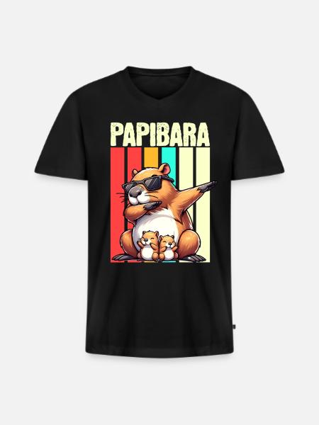 Papibara Capybara Father Dad - Men's Premium Organic T-shirt with V-neck - black