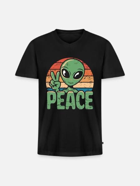Alien UFO Peace - Men's Premium Organic T-shirt with V-neck - black