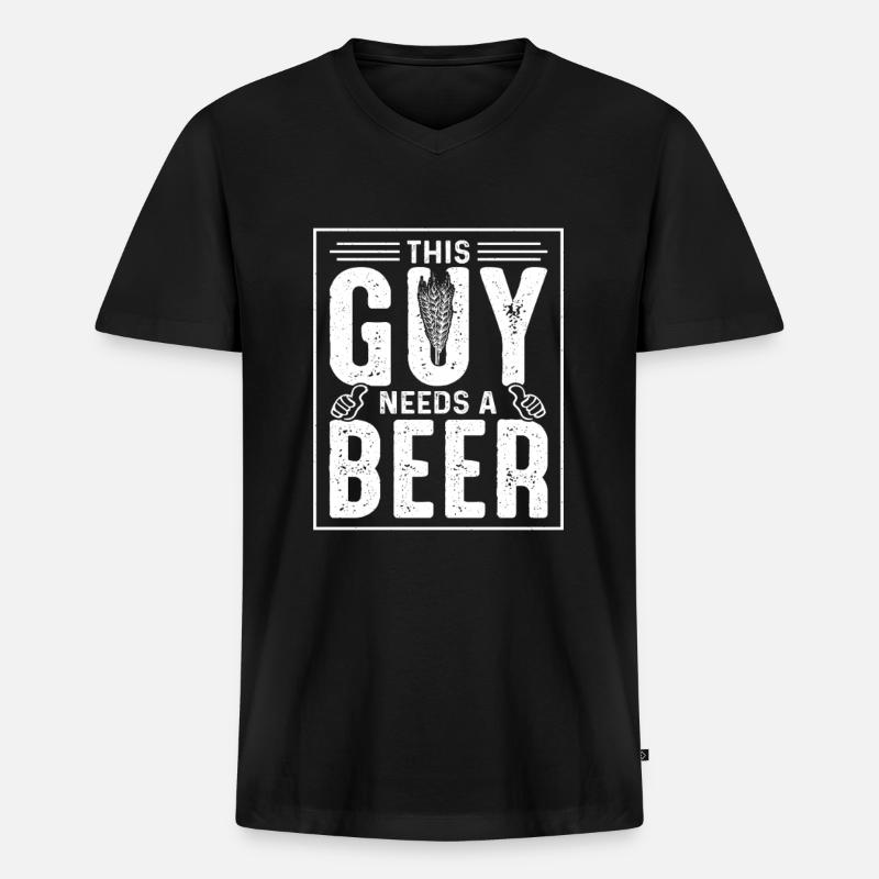 This Guy Needs A Beer - Männer Premium Bio T-Shirt mit V-Ausschnitt - Schwarz