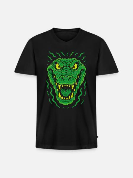 Wütender Echsenkopf im Neonstil - Männer Premium Bio T-Shirt mit V-Ausschnitt - Schwarz