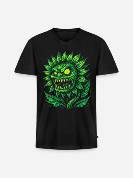 Demonic sunflower in neon style - Men's Premium Organic T-shirt with V-neck - black