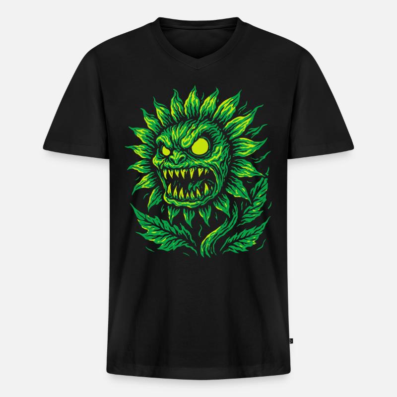 Dämonische Sonnenblume im Neonstil - Männer Premium Bio T-Shirt mit V-Ausschnitt - Schwarz