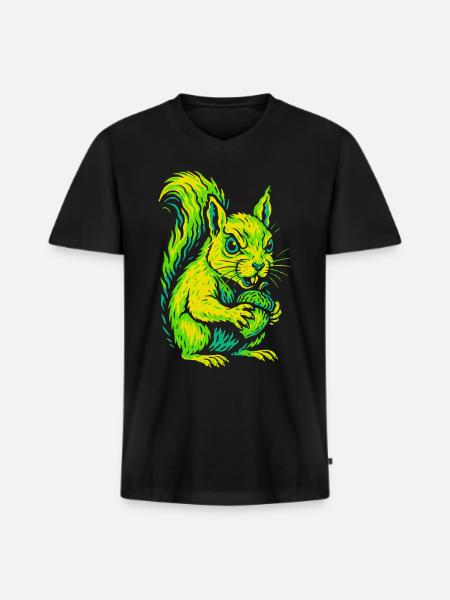Angry Neon Squirrel with Nut - Men's Premium Organic T-shirt with V-neck - black