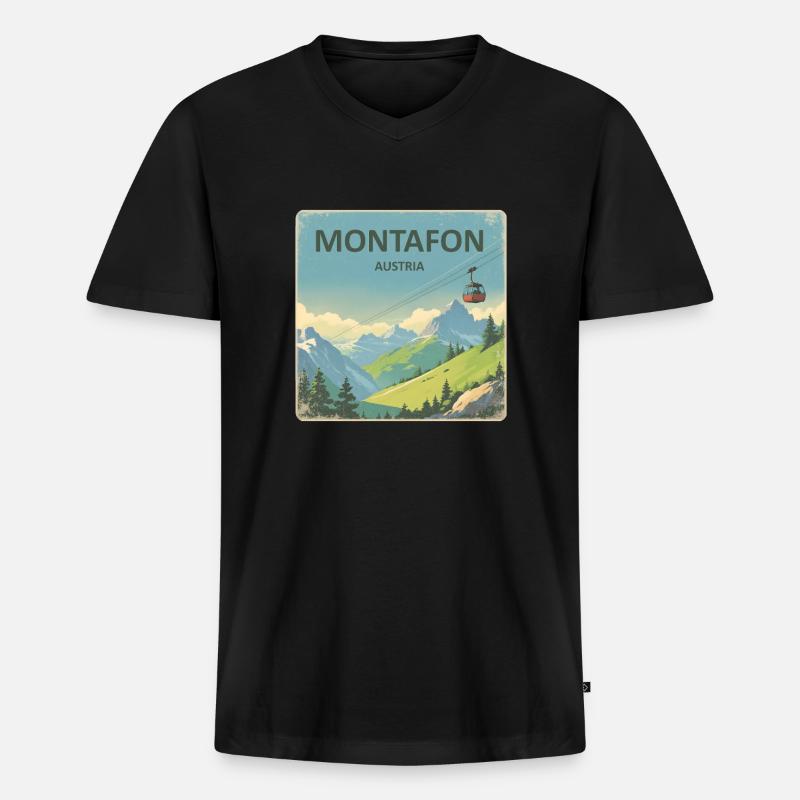Montafon - Männer Premium Bio T-Shirt mit V-Ausschnitt - Schwarz