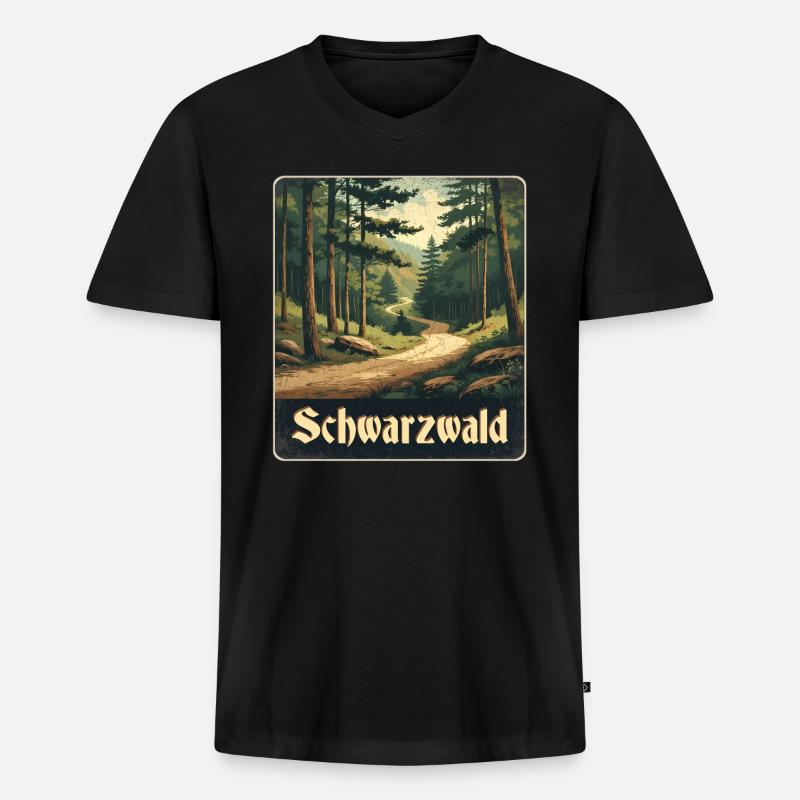 Schwarzwald Waldweg - Männer Premium Bio T-Shirt mit V-Ausschnitt - Schwarz