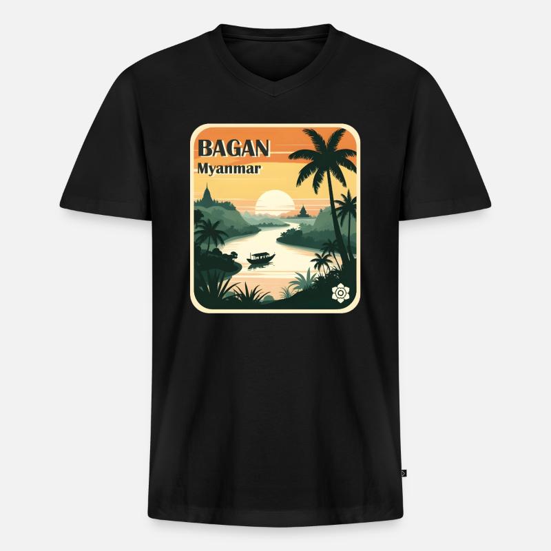 Bagan Myanmar - Männer Premium Bio T-Shirt mit V-Ausschnitt - Schwarz