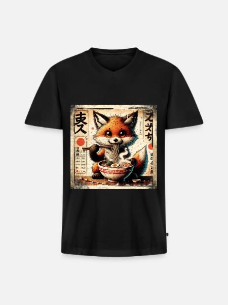 Ramen Fox - Men's Premium Organic T-shirt with V-neck - black