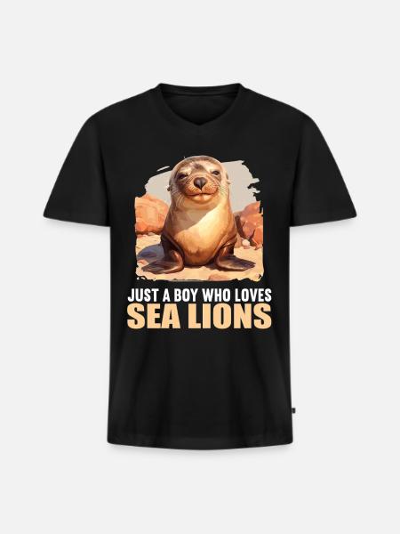 Seelöwen Seelöwe - Männer Premium Bio T-Shirt mit V-Ausschnitt - Schwarz