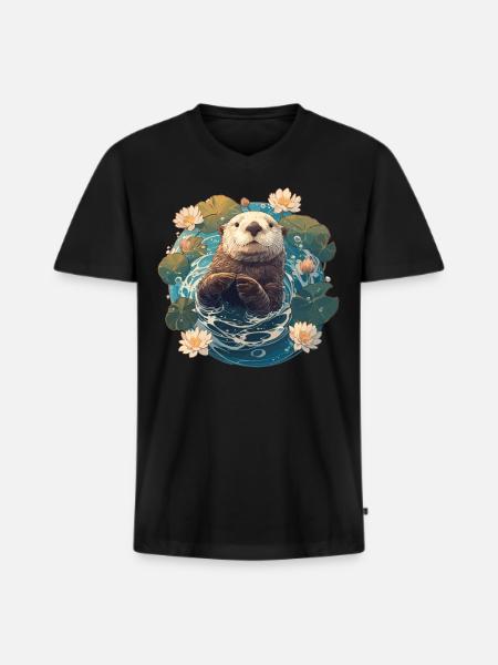 Seeotter - Männer Premium Bio T-Shirt mit V-Ausschnitt - Schwarz