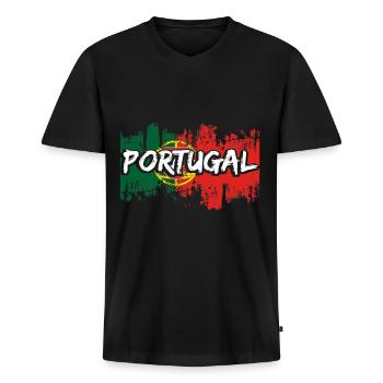 Portugal Urlaub/ Portugiesisch / Lissabon /Fußball - Männer Premium Bio T-Shirt mit V-Ausschnitt - Schwarz - Vorne - Nico (187cm)