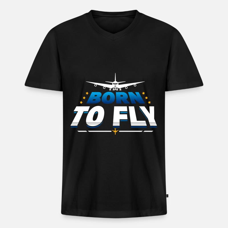 Born to Fly Flugzeug - Männer Premium Bio T-Shirt mit V-Ausschnitt - Schwarz