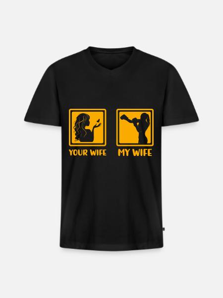 Boxende Ehefrau Frau - Männer Premium Bio T-Shirt mit V-Ausschnitt - Schwarz