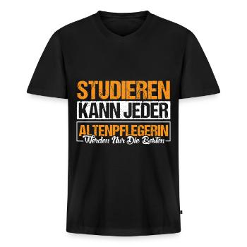 Altenpflegerin werden nur die besten. - Männer Premium Bio T-Shirt mit V-Ausschnitt - Schwarz - Vorne - Nico (187cm)