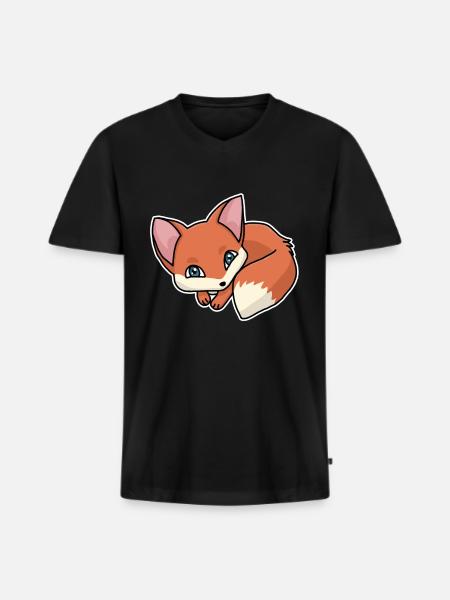 Fuchs, Fuchswelpe, Rotfuchs, Comic, süß - Männer Premium Bio T-Shirt mit V-Ausschnitt - Schwarz