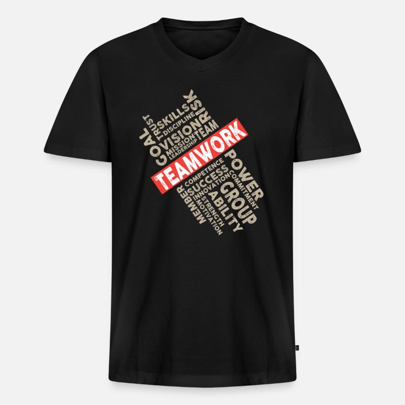 Teamwork - Männer Premium Bio T-Shirt mit V-Ausschnitt - Schwarz