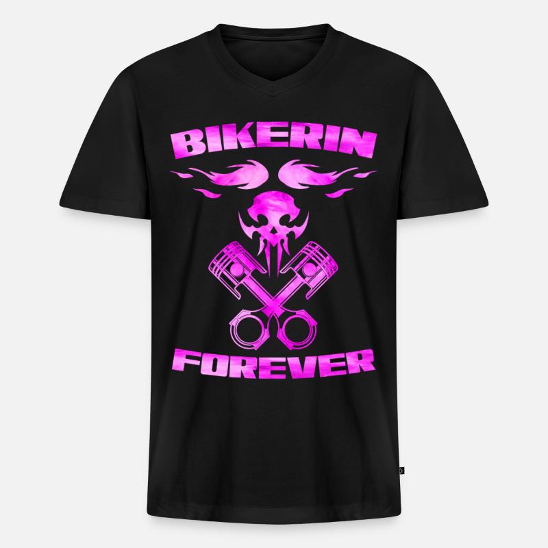 Bikerin forever - Männer Premium Bio T-Shirt mit V-Ausschnitt - Schwarz
