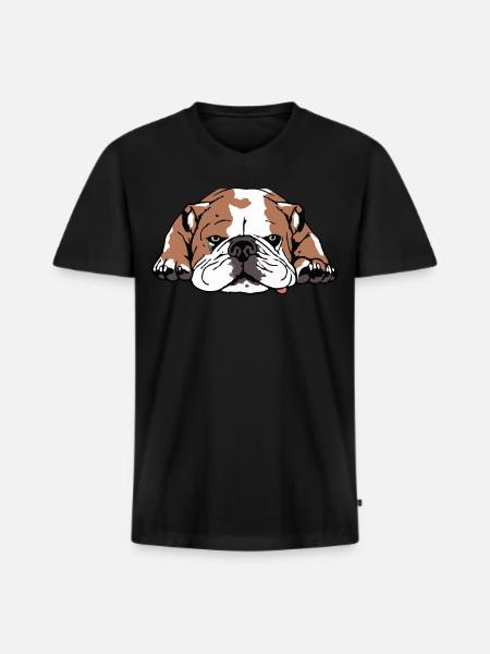 English bulldog lying down tired - Men's Premium Organic T-shirt with V-neck - black