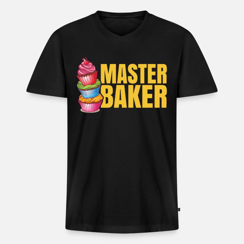 Bäckermeister - Backen Bäcker Bäckerin Cupcake - Männer Premium Bio T-Shirt mit V-Ausschnitt - Schwarz