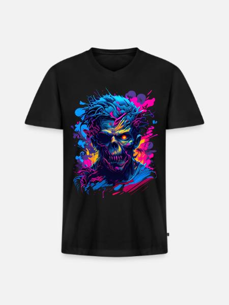 Zombie Head - Männer Premium Bio T-Shirt mit V-Ausschnitt - Schwarz