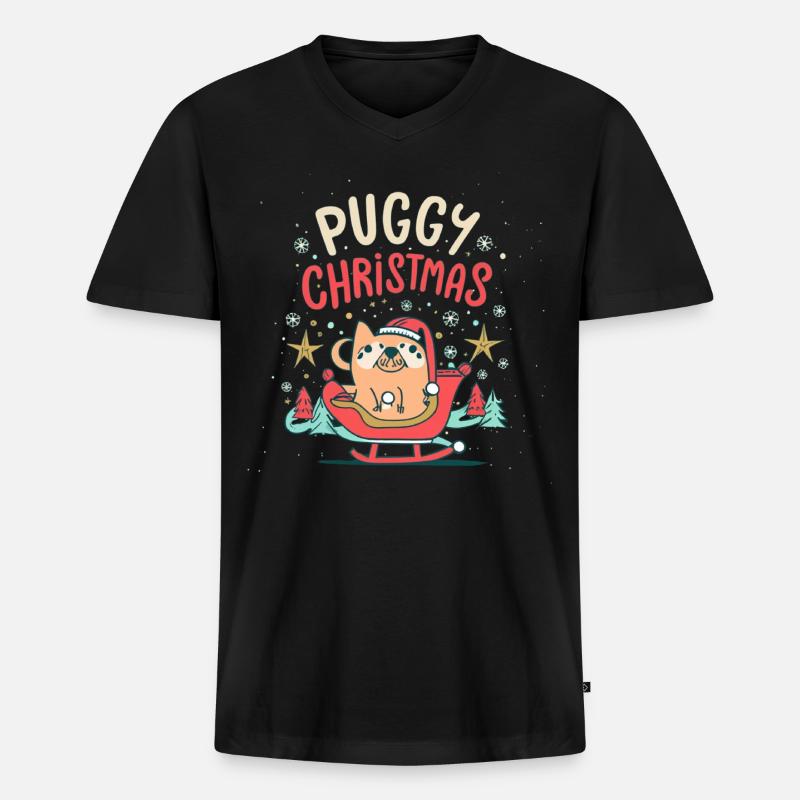 Mops - Männer Premium Bio T-Shirt mit V-Ausschnitt - Schwarz