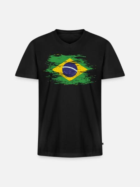 Drapeau du Brésil utilisé - T-shirt encolure en V Premium bio Homme - noir