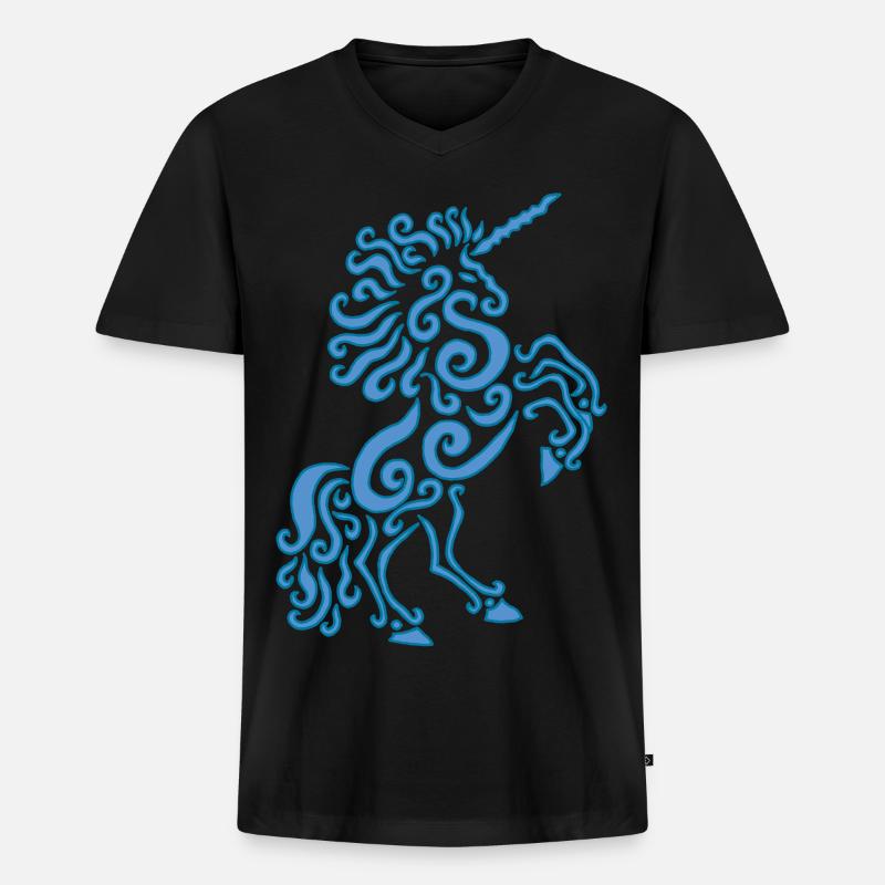 Blaues Einhorn Pferd - Männer Premium Bio T-Shirt mit V-Ausschnitt - Schwarz