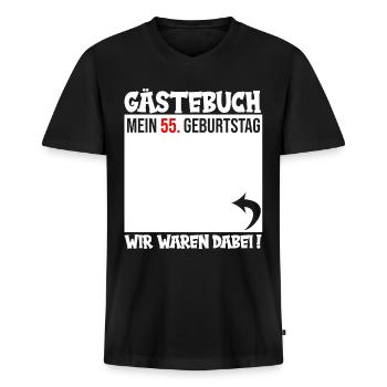Gästebuch 55. Geburtstag – Retro-Layout - Männer Premium Bio T-Shirt mit V-Ausschnitt - Schwarz - Vorne - Nico (187cm)