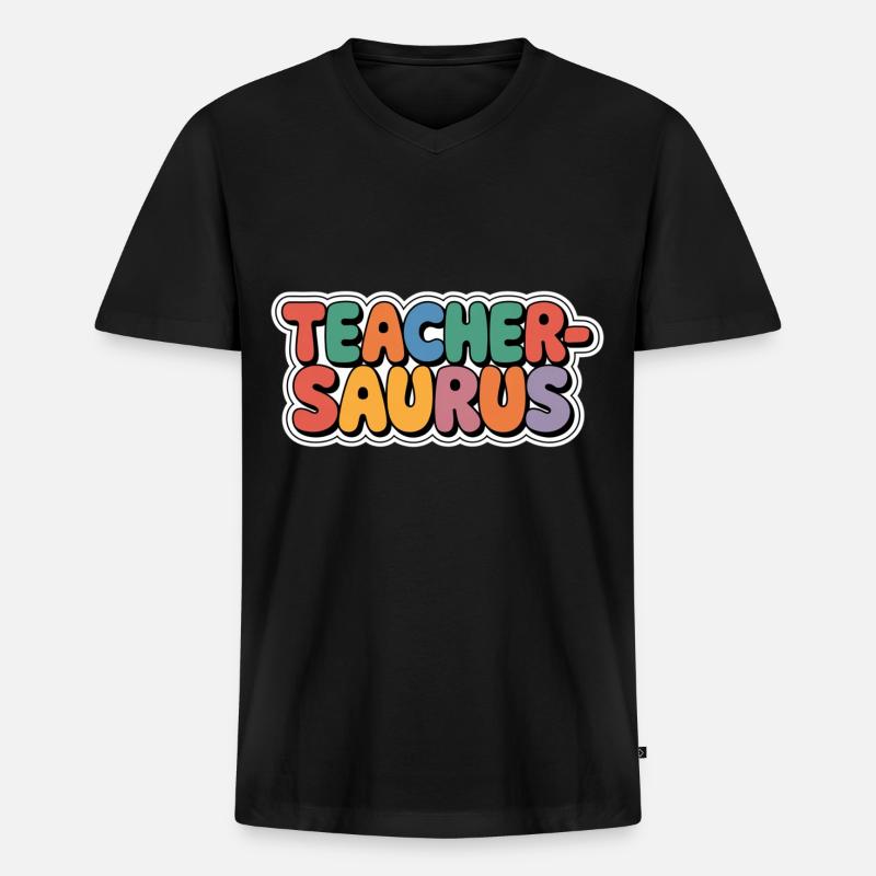 Teacher-saurus 10 - Männer Premium Bio T-Shirt mit V-Ausschnitt - Schwarz