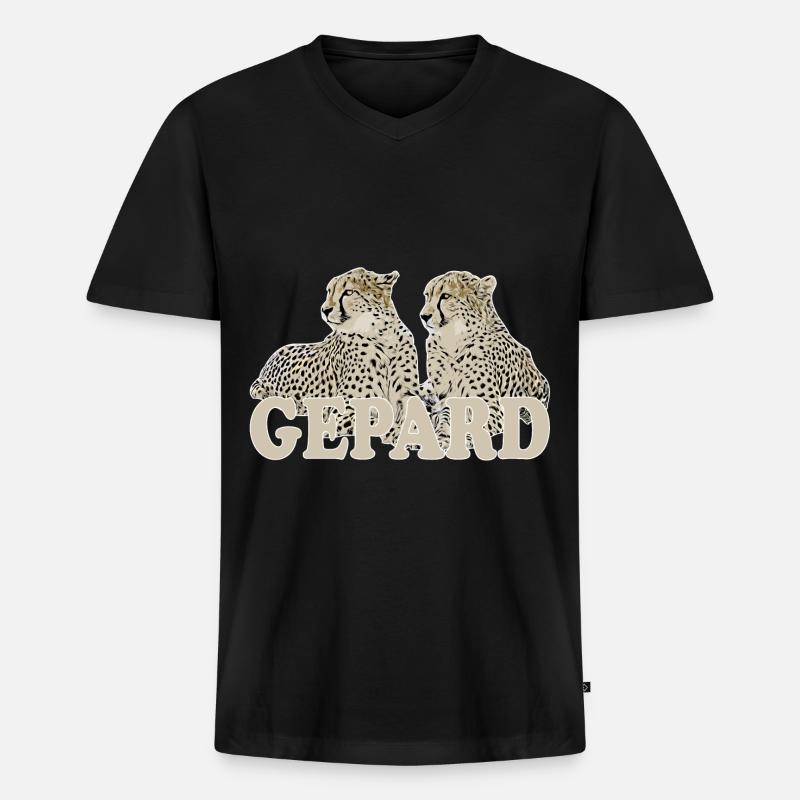 Gepard - Männer Premium Bio T-Shirt mit V-Ausschnitt - Schwarz