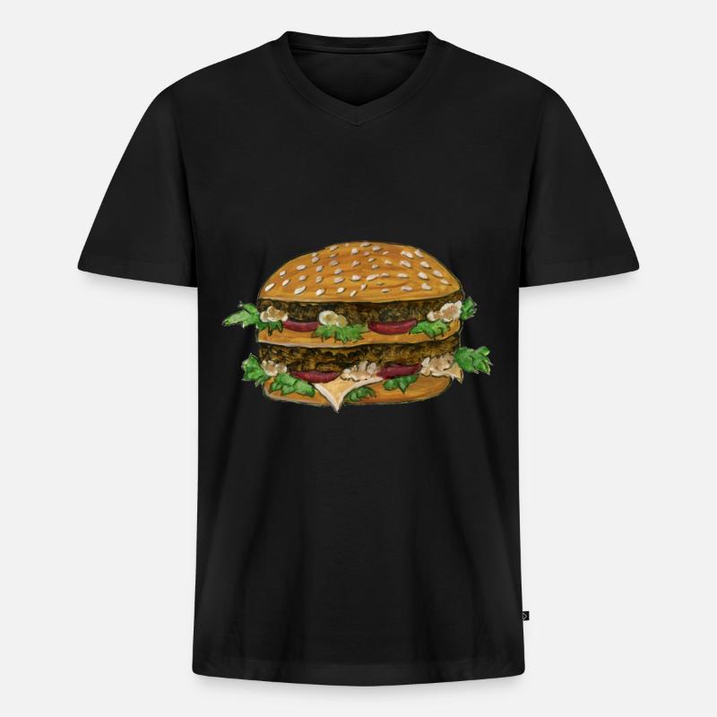 Hamburger - Burger - Cheeseburger - Männer Premium Bio T-Shirt mit V-Ausschnitt - Schwarz