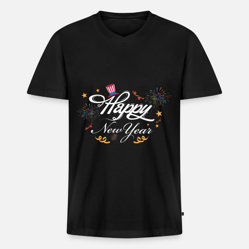 Happy New Year - Männer Premium Bio T-Shirt mit V-Ausschnitt - Schwarz