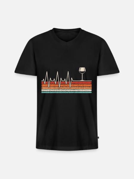 Wine Glass Heartbeat - Men's Premium Organic T-shirt with V-neck - black