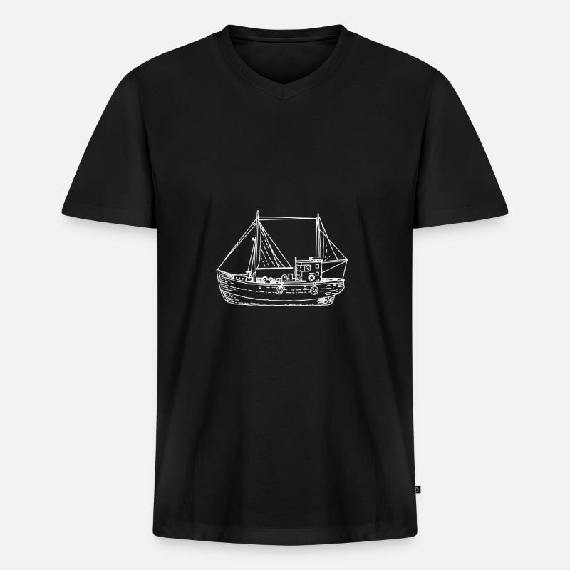 Fischerboot - Männer Premium Bio T-Shirt mit V-Ausschnitt - Schwarz