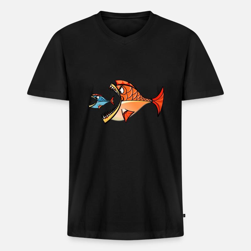 Zwei Piranhas - Männer Premium Bio T-Shirt mit V-Ausschnitt - Schwarz